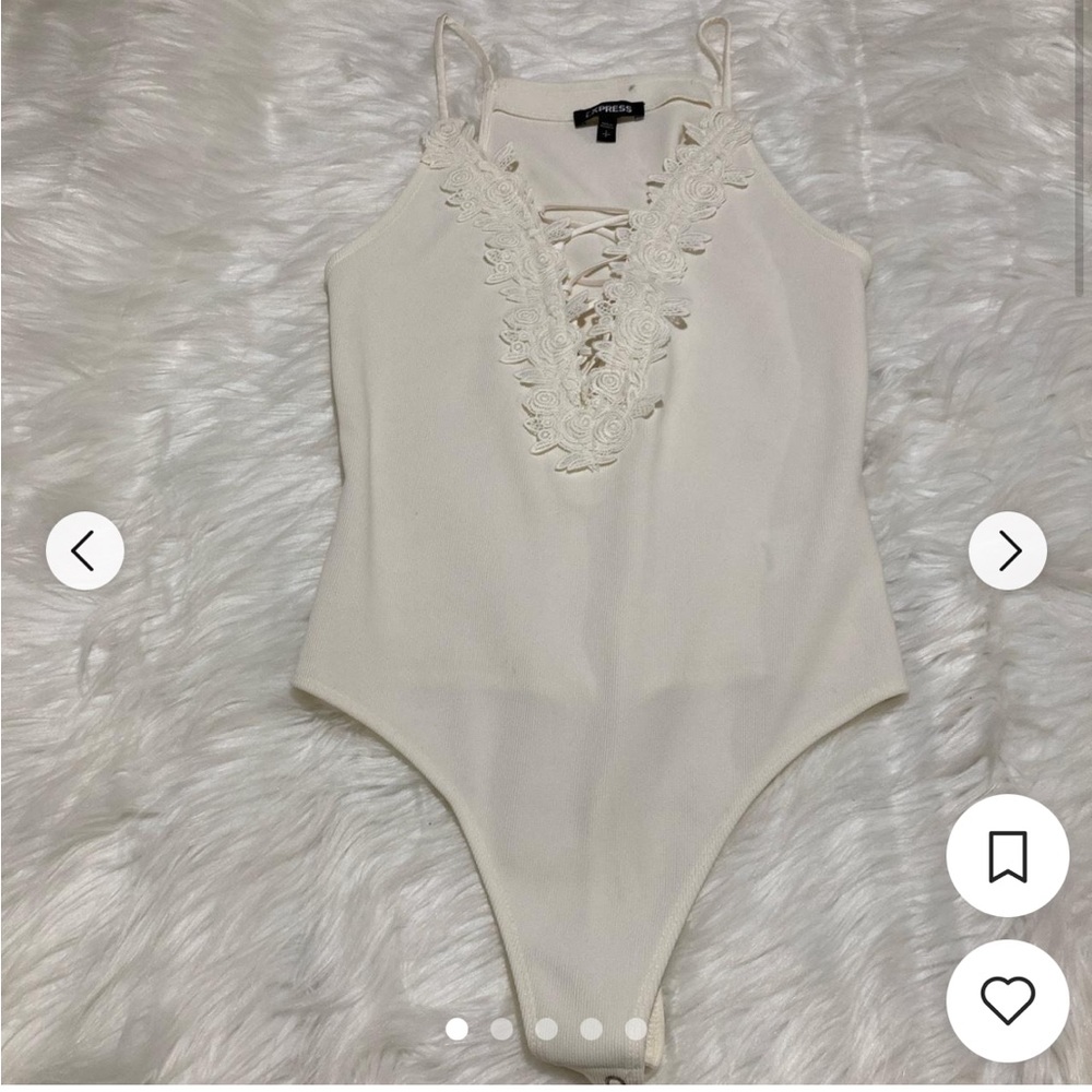 Express ribbed bodysuit with lace detail
